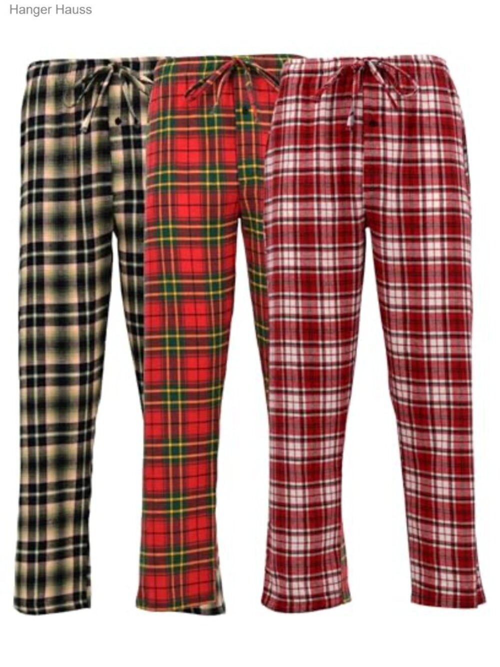 Men's Flannel Drawstring Pajama Pants - Brushed Cotton Blend with Pockets -